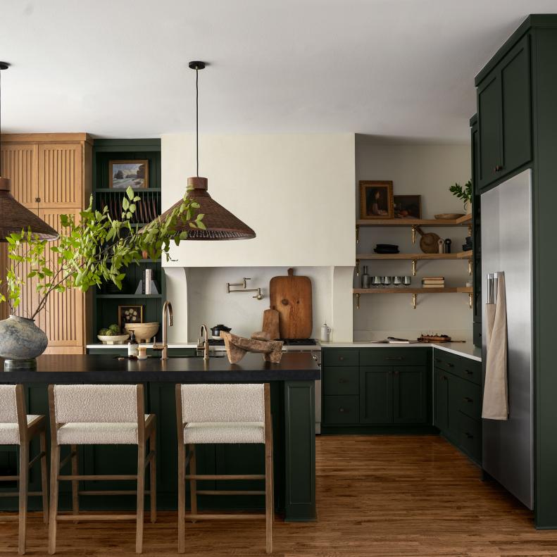 Contemporary Kitchen With Green Cabinets
